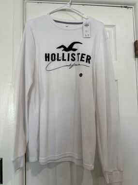 Hollister White Long Sleeve Logo Waffle Tee